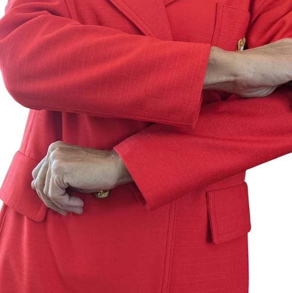 Vintage Smug Red Double Breasted Blazer Coat Gold Crest Buttons Preppy 70s Mod - Picture 7 of 9